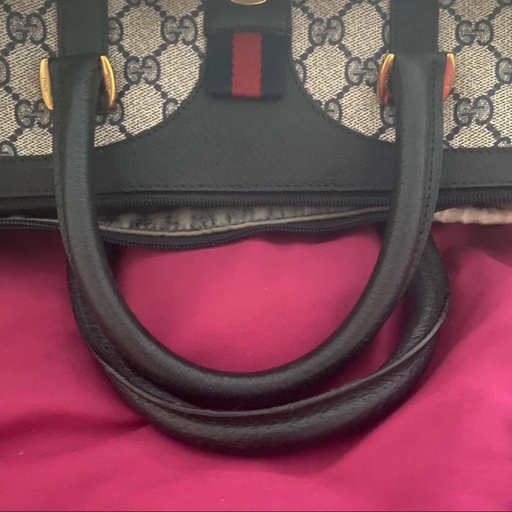 Gucci Beige GG Canvas Boston Bag with Black Leather and Red-Blue Web - Picture 8 of 10
